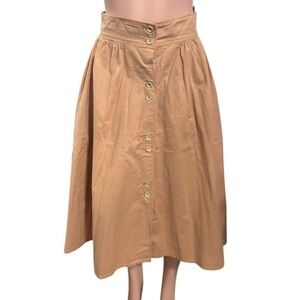 VICADAM Paris Women’s Vintage Tan Midi Button Down Skirt